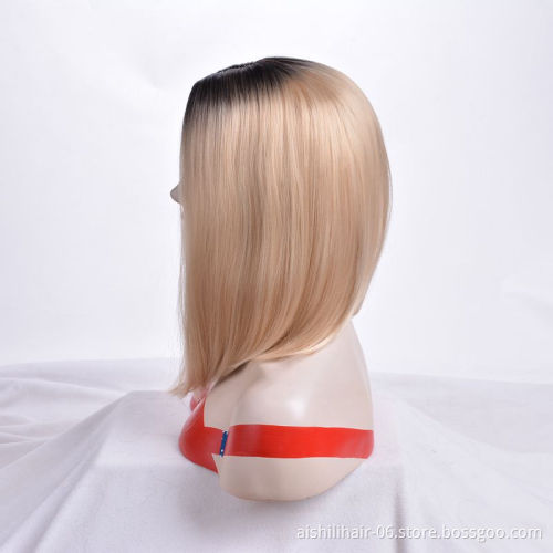 Aishili wholesale ombre blonde heat resistant kinky straight front hair synthetic wigs for black women
